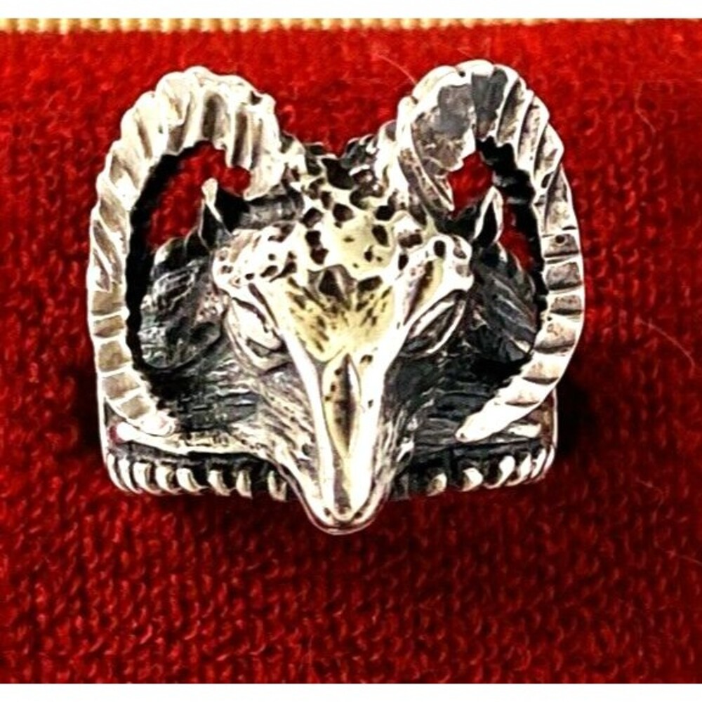 Vintage Sterling Silver Dimensional Goat Ram's Head Ring Astrological Aries Sign